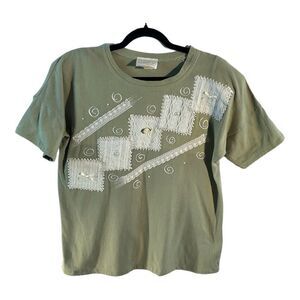 ROMAN ART Vintage  Art T-Shirt Women's One Size Short Sleeve Shoulder Pads Green